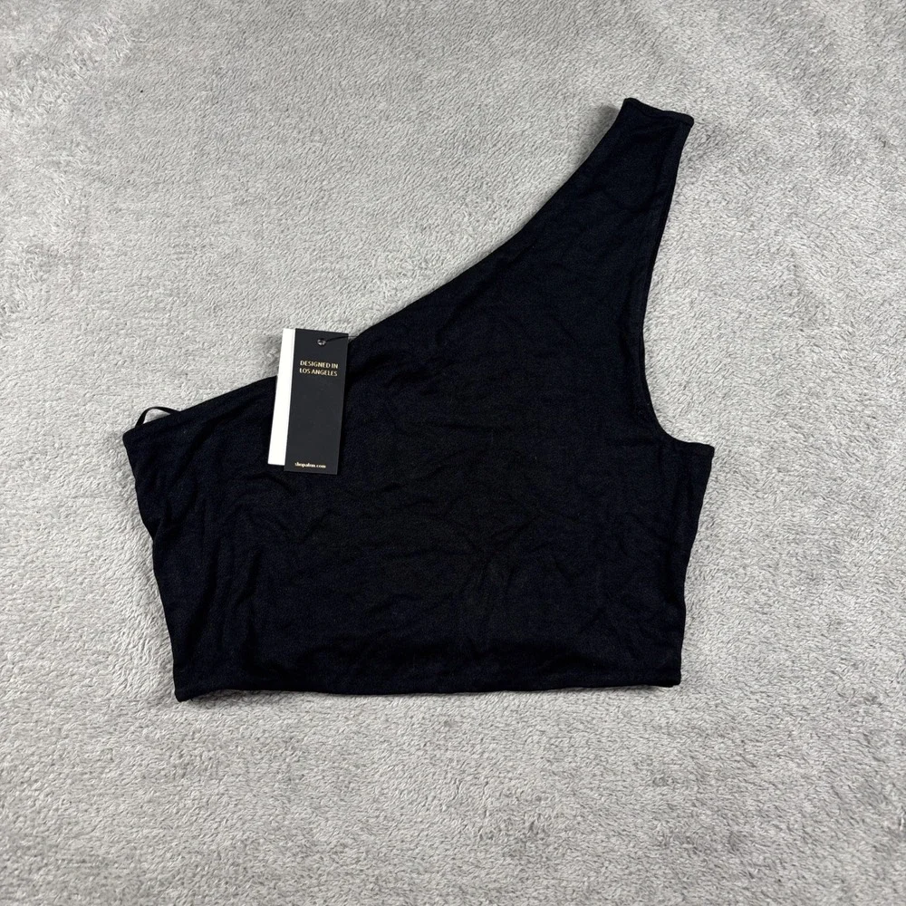 AFRM Dusk One Shoulder Cropped Top Black Solid Asymmetric Pullover Women's S New